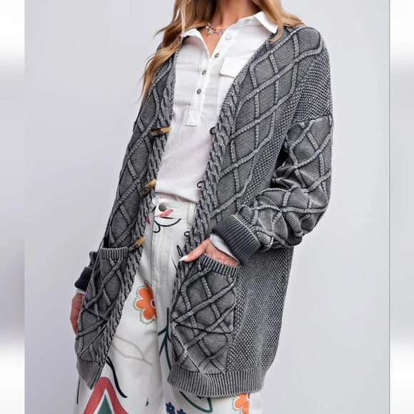Easel Cable Knitted Sweater Cardigan Ash New - Picture 5 of 5